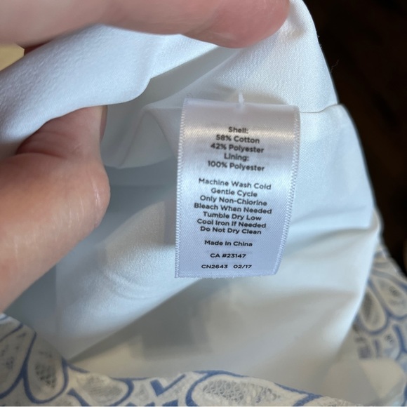 Talbots Blue White Floral Lace Lined Sleeveless Shift Dress Sz 2P Petite - Picture 7 of 8